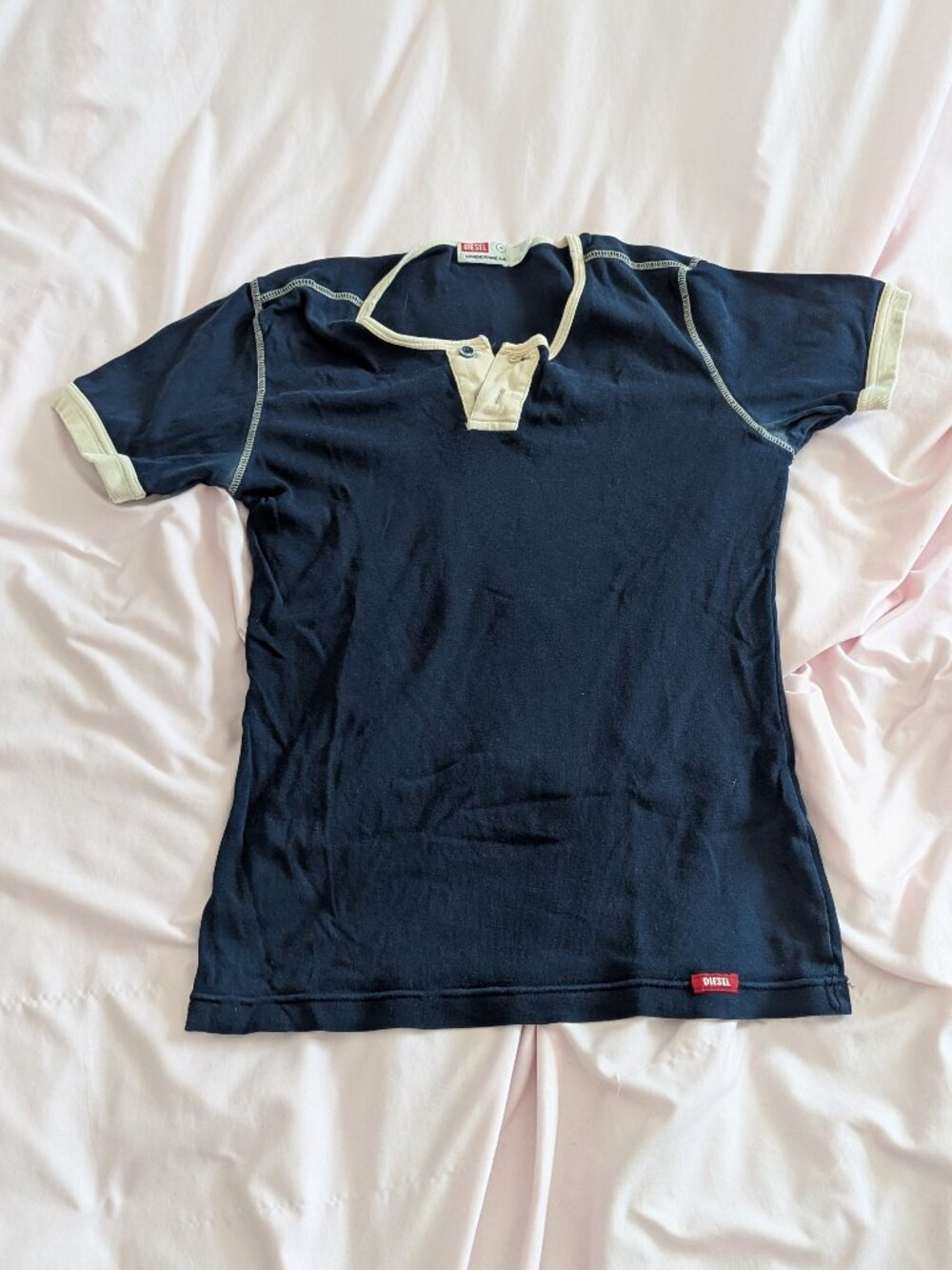 Diesel Blue Contrast Trim Henley Shirt Size S